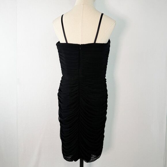 Tadashi Shoji | Black Ruched Bodycon Dress Mini Straps | Sz L - Picture 7 of 13